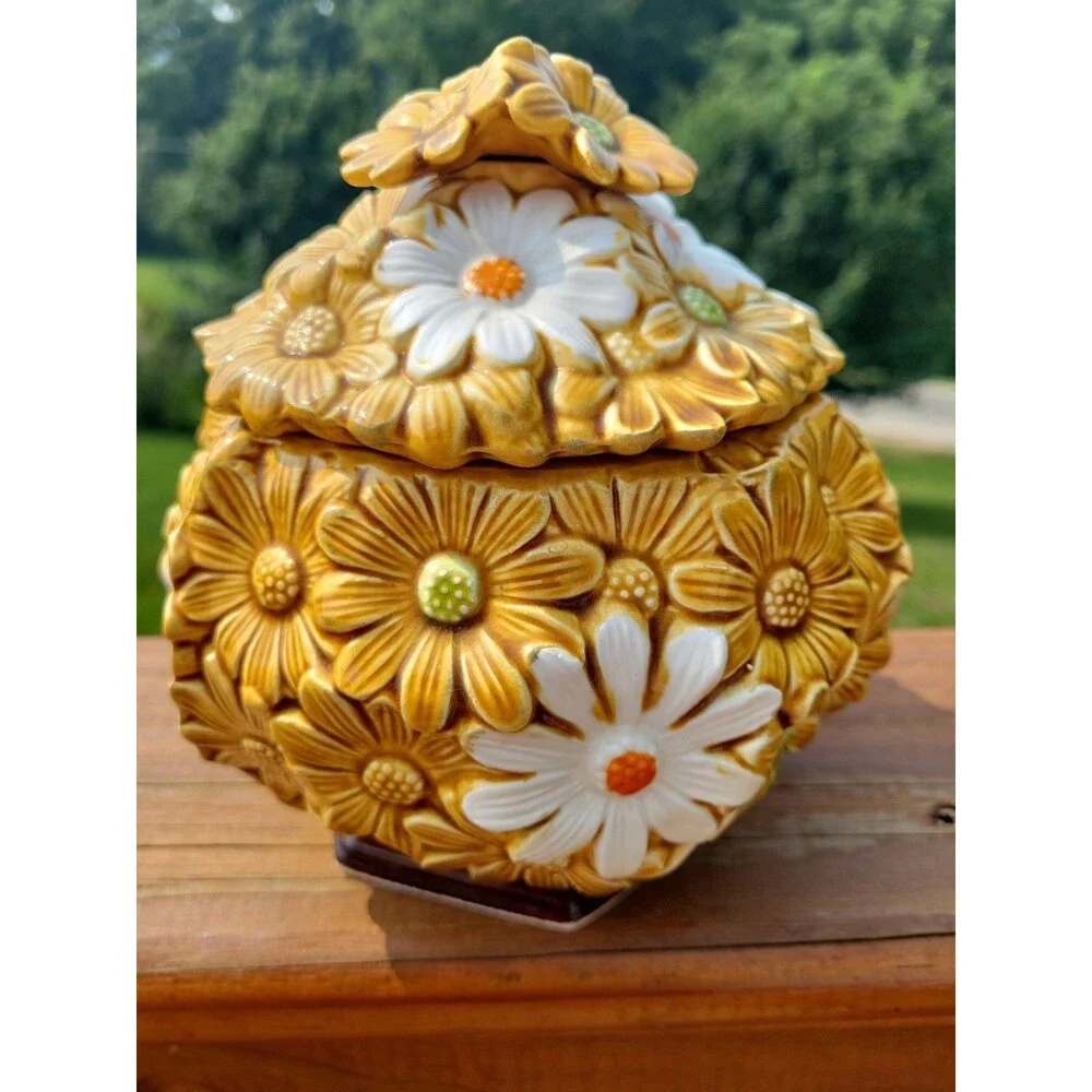 Vintage Fred Roberts Daisy Canister Coffee Cookie Jar Japan 1970s Flower Ceramic